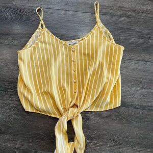 Active USA Yellow & White Striped Tie-Front Cami Top